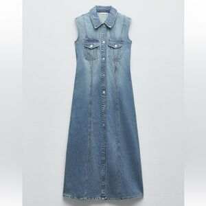 Zara Light Blue Long Denim Dress